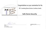 LQBEA Nomination Certificate for Safe Home Security 2011